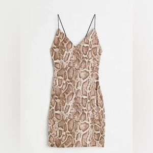 H&M -Snakeskin patterned dress, backless v-neck, Size Small